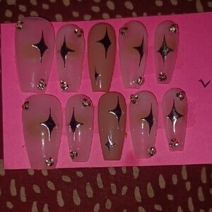 Hand Crafted Pink and Black Nail Set